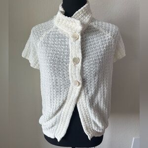 Eleventy 100% Linen White Knit Top Cardigan Sz L Short Sleeve Made in Italy